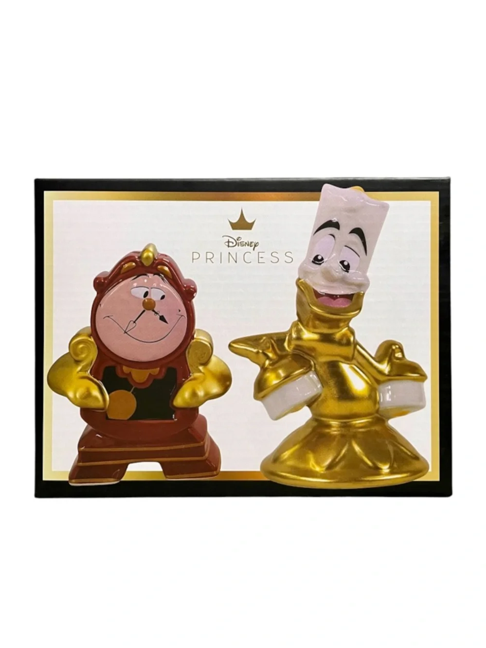 Disney Beauty & the Beast Hand Painted Lumiere & Cogsworth Salt & Pepper Shakers